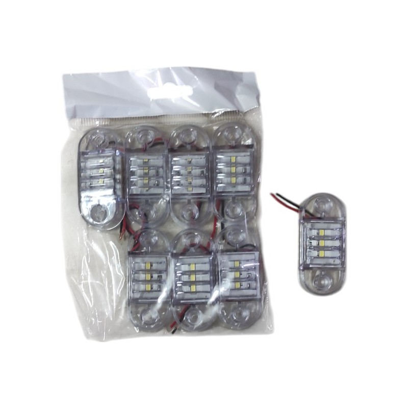 SİDE MARKER LAMBA MERCEKLİ 3 LEDLİ TOMBUL PARMAK BEYAZ 28X66MM 12-24V