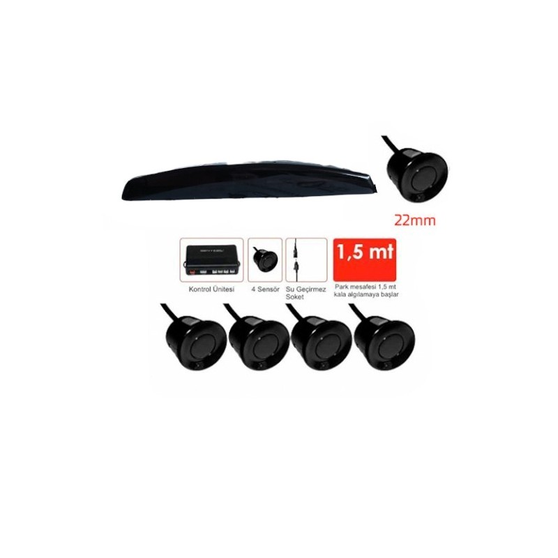 PARK SENSÖRÜ EKRANLI UZUN TİP 4 GÖZLÜ 22MM NORMAL SİYAH GUARD PS-LD-00