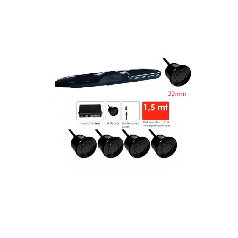 PARK SENSÖRÜ EKRANLI BASIK TİP 4 GÖZLÜ 22MM NORMAL SİYAH GUARD PS-LD-0