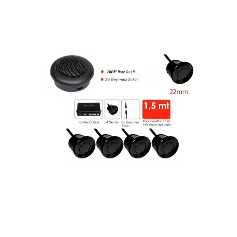PARK SENSÖRÜ BUZZERLİ SES İKAZLI 4 GÖZLÜ 22MM SİYAH GUARD PS-BZ-001-01