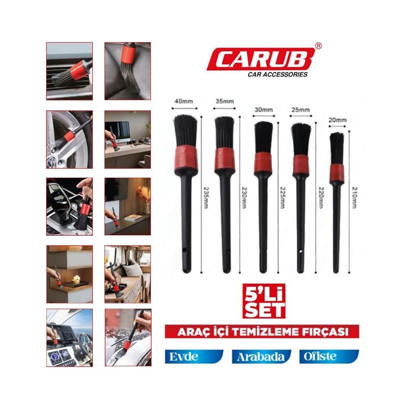 OTO BAKIM TEMİZLİK FIRÇA DETAY 5 PARÇA PLASTİK SAPLI (20-25-30-35-40MM