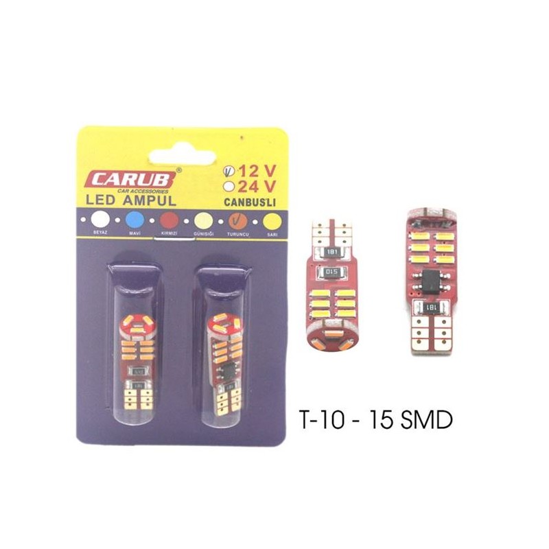 AMPÜL DİPSİZ LED 12V T10 20W 15SMD FİBER TURUNCU CAMBUS 0405545 CARUB