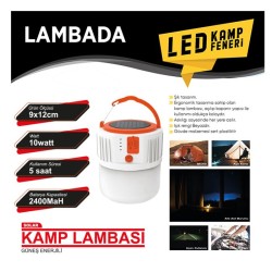 KAMP FENERİ GÜNEŞ ENERJİLİ 10W ŞARZLI 3 FONKSİYONLU ÇAKARLI BEYAZ LAMB