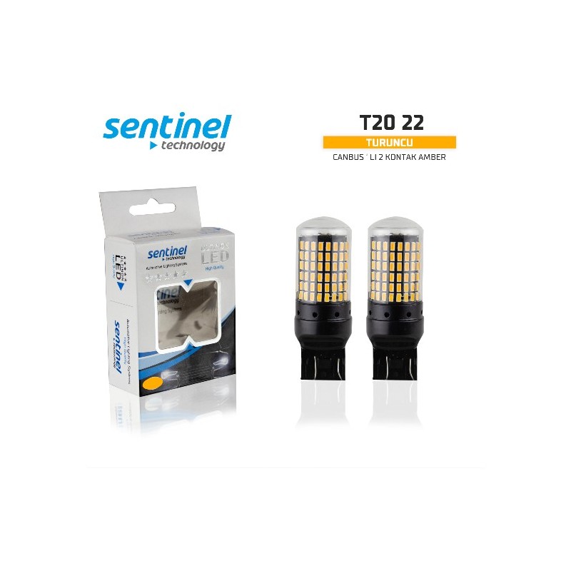 AMPÜL DİPSİZ LED 12V T20 21-5W ÇİFT 144 LED SMD CANBUS TURUNCU SENTİNE
