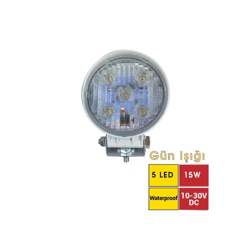 ÇALIŞMA LAMBASI YUVARLAK 10-30V 15W DIŞ BEYAZ MARİNE 5 LED 111MM K-32M