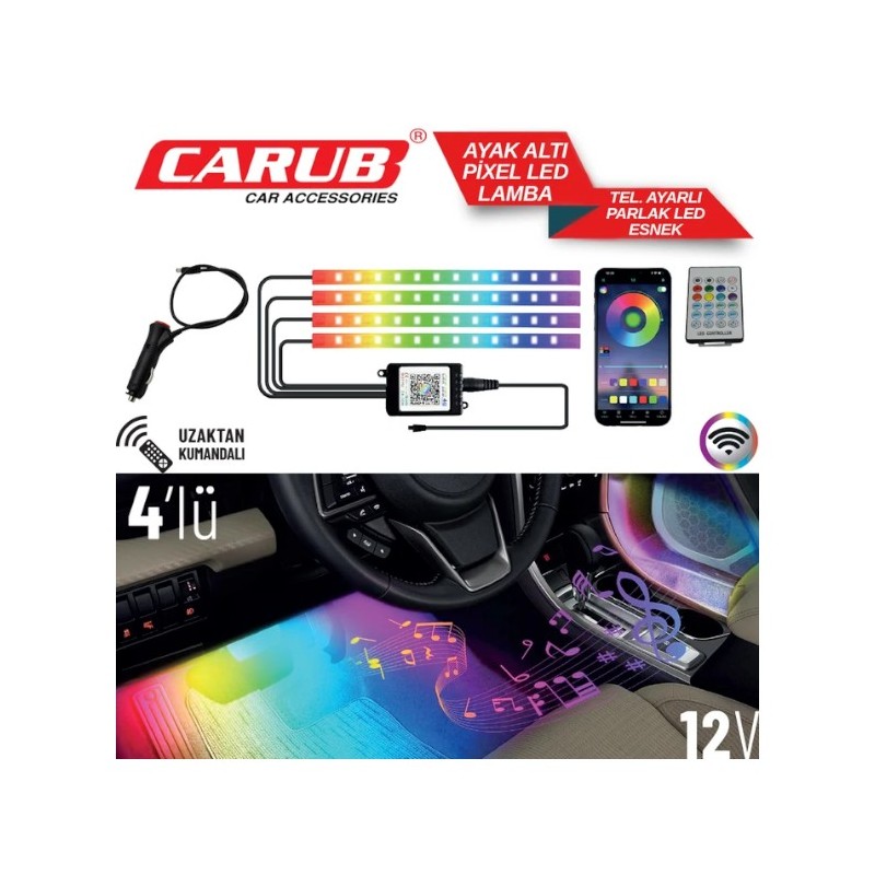ELASTİK LED AYAK ALTI PİXEL LED TEL. KUM. 12V 12 LED 4PRÇ 4283711 CARU