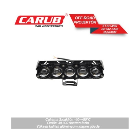 ÇALIŞMA LAMBASI OFF-ROAD DİKDÖRTGEN MERCEKLİ PROJEKTÖR TİP 12-80V 5 LE