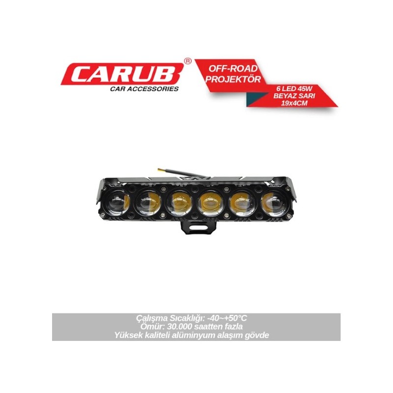 ÇALIŞMA LAMBASI OFF-ROAD DİKDÖRTGEN MERCEKLİ PROJEKTÖR TİP 12-80V 6 LE