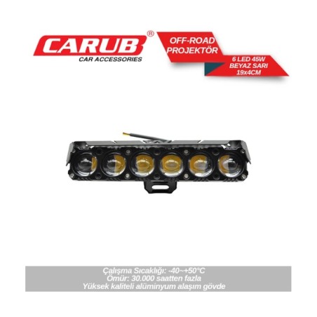 ÇALIŞMA LAMBASI OFF-ROAD DİKDÖRTGEN MERCEKLİ PROJEKTÖR TİP 12-80V 6 LE