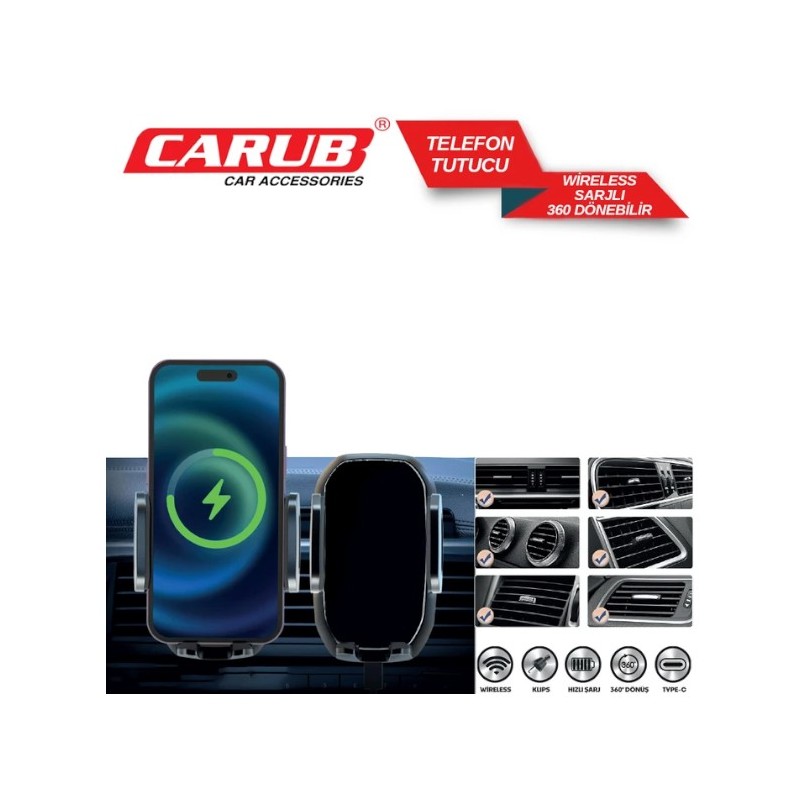 TELEFON TUTUCU HAVALANDIRMA 360 DÖNERLİ KABLOSUZ ŞARJLI 5901834 CARUB