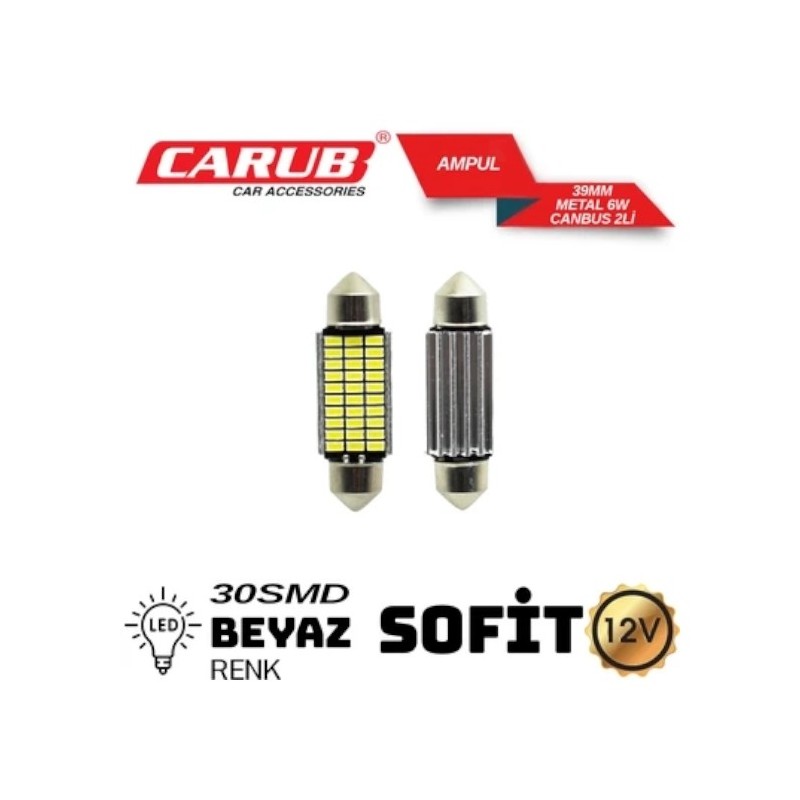 AMPÜL SOFİT LED 12V METAL CANBUS Y. NESİL 30SMD BEYAZ 39MM 0402224 CAR
