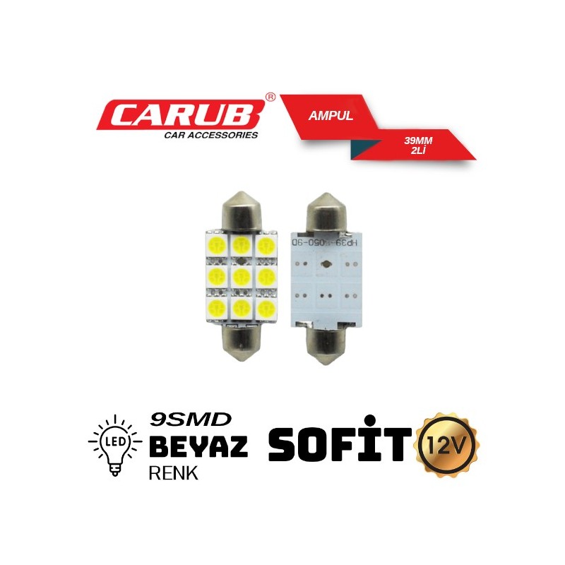 AMPÜL SOFİT LED 12V 9 LED SMD BEYAZ 39MM 0402214 CARUB