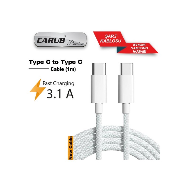 ŞARJ CİHAZI KABLOSU TYPE C-TYPE C 1MT CARUB 5901858 5901866 CARUB