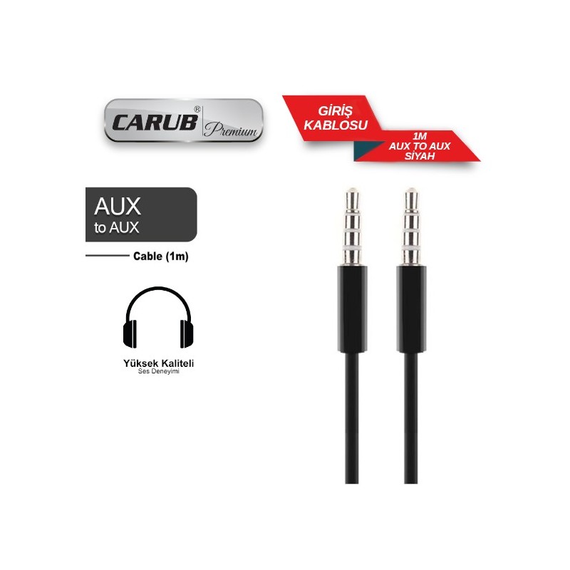 AUX KABLO 1M SİYAH STEREO MİC.Lİ 4 BOĞUM 5901899 CARUB