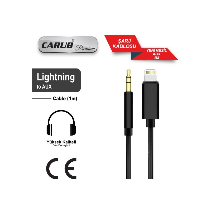 AUX KABLO 1M SİYAH STEREO IOS IPHONE Y.M 2901898 5901898 CARUB