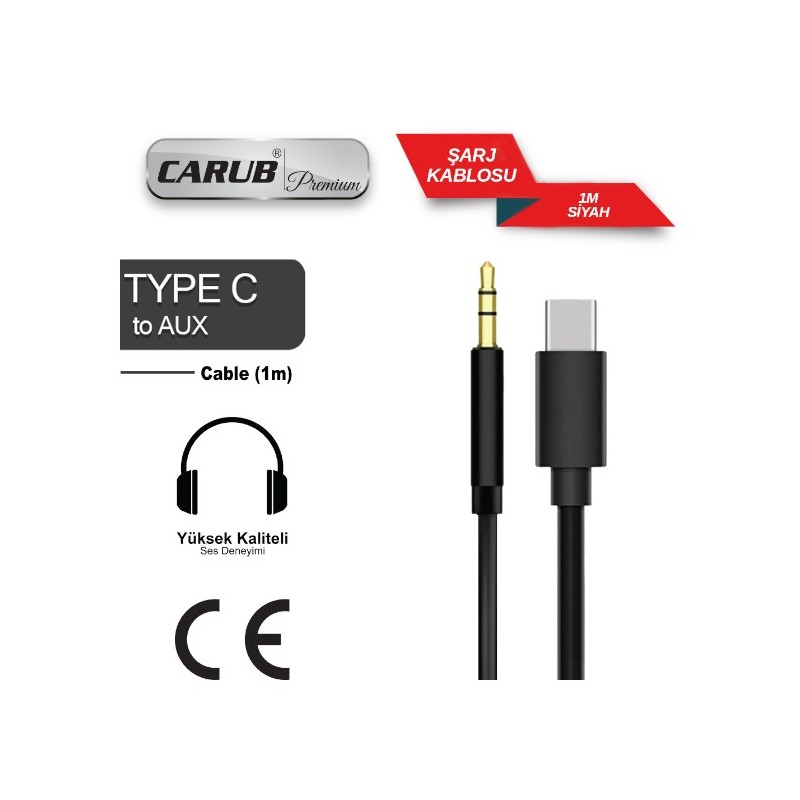 AUX KABLO 1M SİYAH STEREO TYPE-C AUX 5901894 CARUB