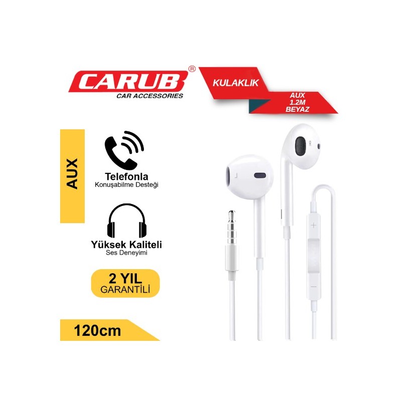 KULAKLIK KABLOLU AUX 1.2M BEYAZ 5901840 CARUB