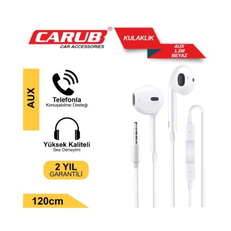 KULAKLIK KABLOLU AUX 1.2M BEYAZ 5901840 CARUB