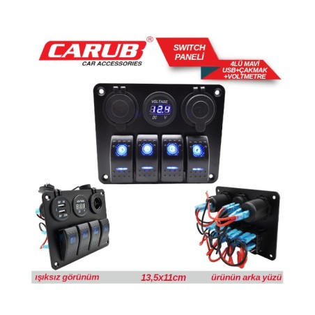 ANAHTAR PANEL MARİNE SWİTCH 4LÜ USB-ÇAKMAK-VOLTMETRE MAVİ 4630150 CARU