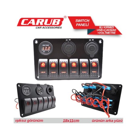 ANAHTAR PANEL MARİNE SWİTCH 6LI USB-ÇAKMAK-VOLTMETRE KIRMIZI 4630153 C