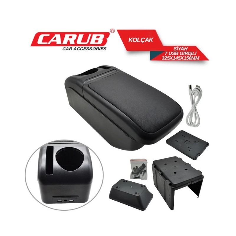 KOLÇAK ÜNİVERSAL ALMAN MODEL BARDAKLIK+USB (7Lİ) 325X145X150MM SİYAH 4